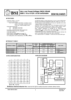 BS616LV4025DI-55 Datasheet PDF Brilliance Semiconductor