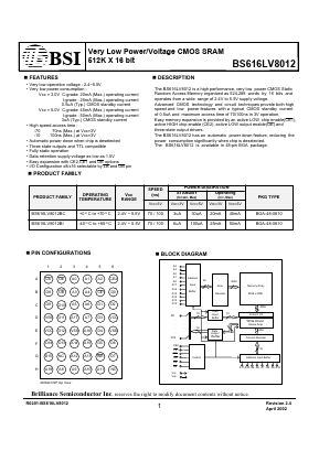 BS616LV8012 Datasheet PDF Brilliance Semiconductor