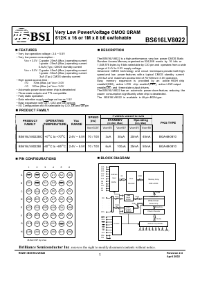 BS616LV8022 Datasheet PDF Brilliance Semiconductor