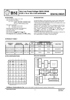 BS616LV8025BI Datasheet PDF Brilliance Semiconductor