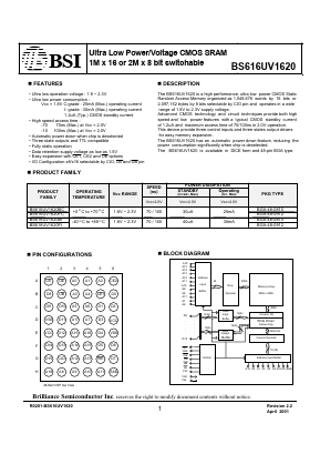 BS616UV1620BI-10 Datasheet PDF Brilliance Semiconductor