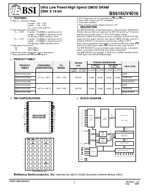 BS616UV4016AI10 Datasheet PDF Brilliance Semiconductor