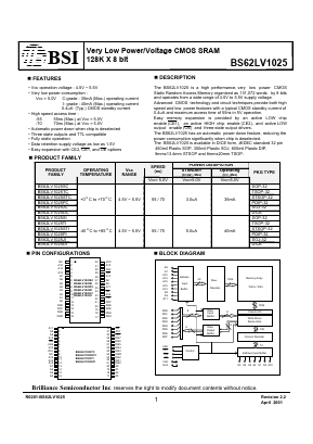 BS62LV1025STC Datasheet PDF Brilliance Semiconductor