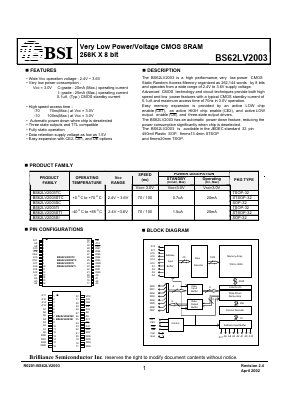 BS62LV2003TC-10 Datasheet PDF Brilliance Semiconductor