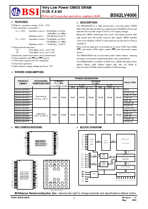 BS62LV4006EC Datasheet PDF Brilliance Semiconductor
