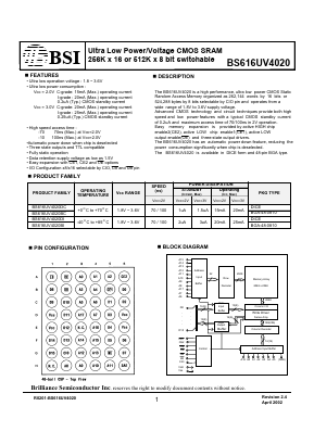 BS616UV4020BC-70 Datasheet PDF Brilliance Semiconductor