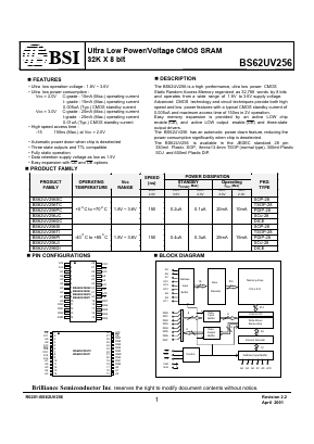 BS62UV256 Datasheet PDF Brilliance Semiconductor