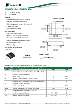 1SMB5953A Datasheet PDF Bruckewell Technology LTD