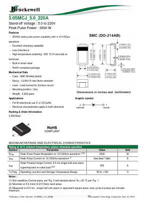 3.0SMCJ180A Datasheet PDF Bruckewell Technology LTD