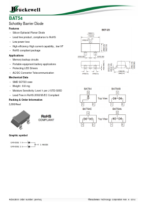 BAT54 Datasheet PDF Bruckewell Technology LTD