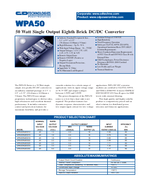 WPA50R48S033 Datasheet PDF C and D TECHNOLOGIES