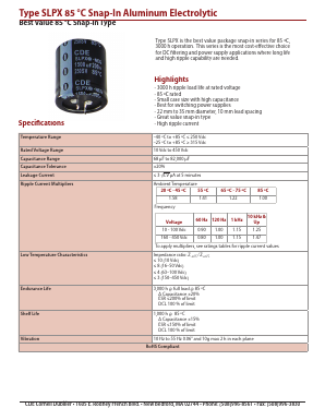 SLPX221M420E3P3 Datasheet PDF Cornell Dubilier Electronics