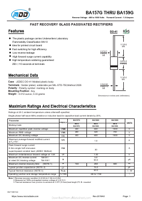 BA157G Datasheet PDF Jiangsu Yutai Electronics Co., Ltd