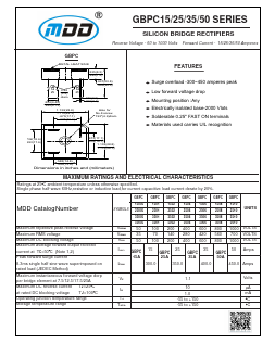 GBPC25 Datasheet PDF Jiangsu Yutai Electronics Co., Ltd