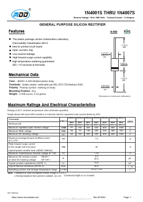 1N4001S Datasheet PDF Jiangsu Yutai Electronics Co., Ltd