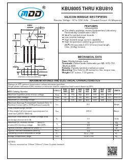 KBU808 Datasheet PDF Jiangsu Yutai Electronics Co., Ltd