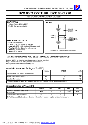 BZX85C180 Datasheet PDF CHONGQING PINGYANG ELECTRONICS CO.,LTD