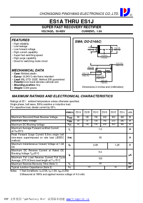 ES1E Datasheet PDF CHONGQING PINGYANG ELECTRONICS CO.,LTD