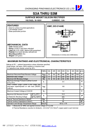 S3A Datasheet PDF CHONGQING PINGYANG ELECTRONICS CO.,LTD