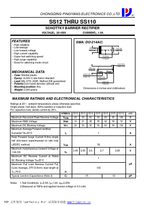SS12 Datasheet PDF CHONGQING PINGYANG ELECTRONICS CO.,LTD