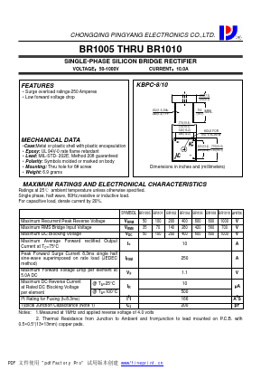 BR1005 Datasheet PDF CHONGQING PINGYANG ELECTRONICS CO.,LTD
