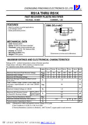 RS1A Datasheet PDF CHONGQING PINGYANG ELECTRONICS CO.,LTD
