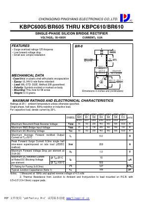 KBPC6005 Datasheet PDF CHONGQING PINGYANG ELECTRONICS CO.,LTD