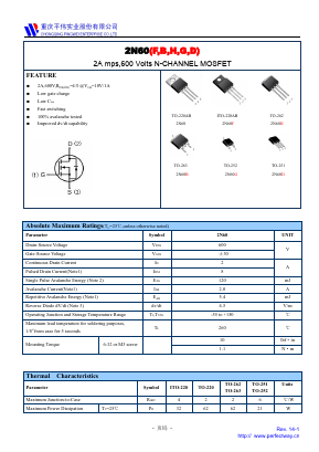 2N60 Datasheet PDF CHONGQING PINGYANG ELECTRONICS CO.,LTD