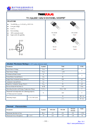 7N65B Datasheet PDF CHONGQING PINGYANG ELECTRONICS CO.,LTD