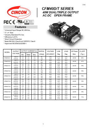 CFM40T-02 Datasheet PDF CINCON ELECTRONICS Corporation