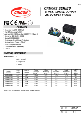 CFM06S120 Datasheet PDF CINCON ELECTRONICS Corporation