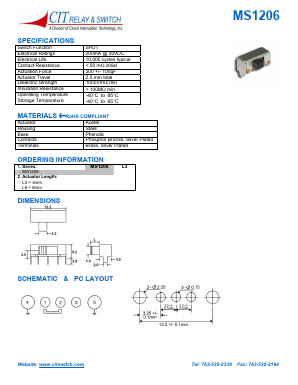 MS1206L6 Datasheet PDF CIT Relay and Switch