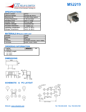 MS2219L6 Datasheet PDF CIT Relay and Switch