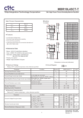 MBR10L45CT-T Datasheet PDF Chip Integration Technology Corporation