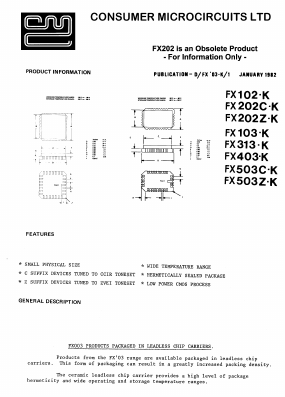 FX102-K Datasheet PDF CML Microsystems Plc