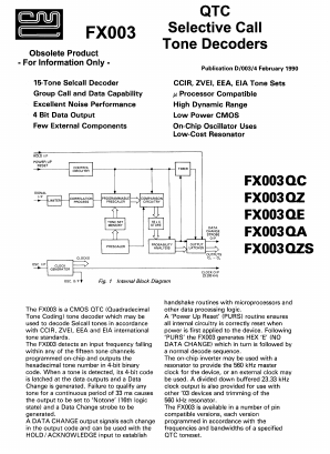 FX003QZS Datasheet PDF CML Microsystems Plc