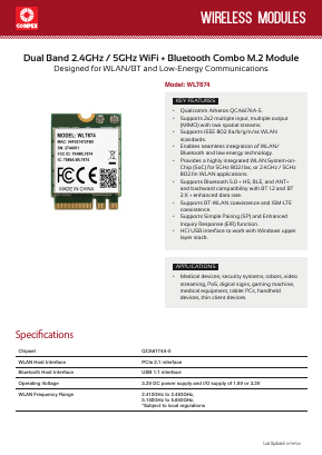 WLT674 Datasheet PDF Compex Systems Pte. Lte.