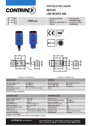 LRR-M18PA-NMS-603 Datasheet PDF Contrinex AG Industrial Electronics