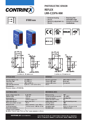 LRR-C23PA-NMS-60D Datasheet PDF Contrinex AG Industrial Electronics