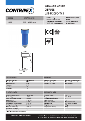 UST-M30PO-TXS-301 Datasheet PDF Contrinex AG Industrial Electronics