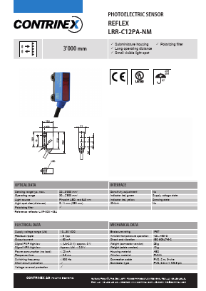 LRR-C12PA-NMV-302 Datasheet PDF Contrinex AG Industrial Electronics