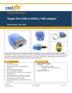 USB-COM-I Datasheet PDF Coolgear Inc.