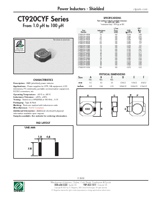 CT920CYF-6R2N Datasheet PDF Central Technologies
