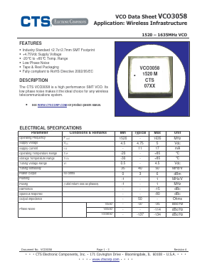 VCO3058 Datasheet PDF CTS Corporation