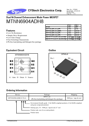 MTNN6904ADH8-0-T6-G Datasheet PDF Cystech Electonics Corp.