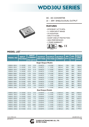 WDD30-12S1U Datasheet PDF CHINFA ELECTRONICS