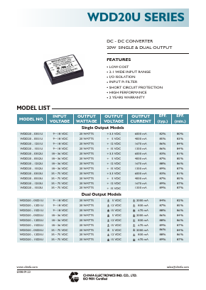 WDD20-03S2U Datasheet PDF CHINFA ELECTRONICS