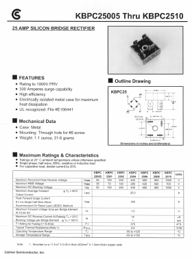 KBPC2506 Datasheet PDF Collmer Semiconductor