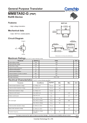 MMBTA92-G Datasheet PDF ComChip