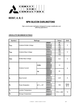BDX67A Datasheet PDF Comset Semiconductors
